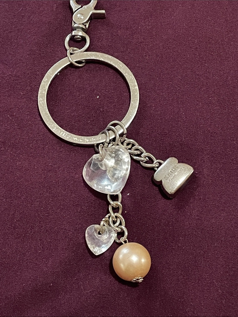 Silver Heart & Pearl Charm Purse Charm/ Keyring